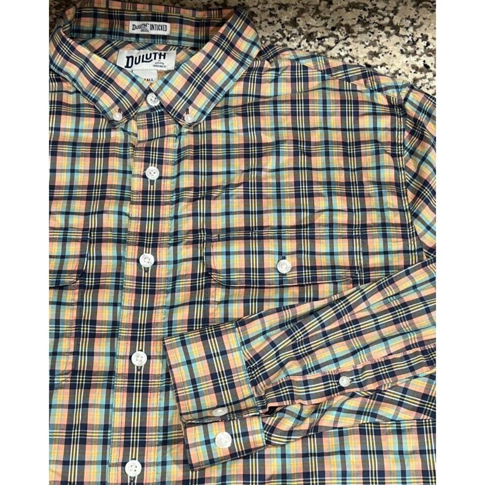 Duluth Trading Long Sleeve Shirt Men Plaid Button Untucked Standard Fit XLT Tall
